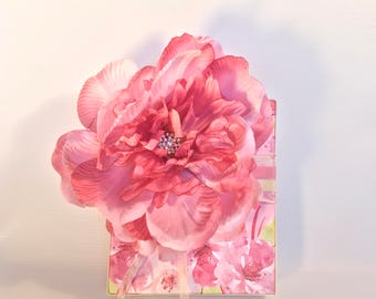 Pink Peony Gift Box, Handmade Wedding Favor Box (7x5x1)