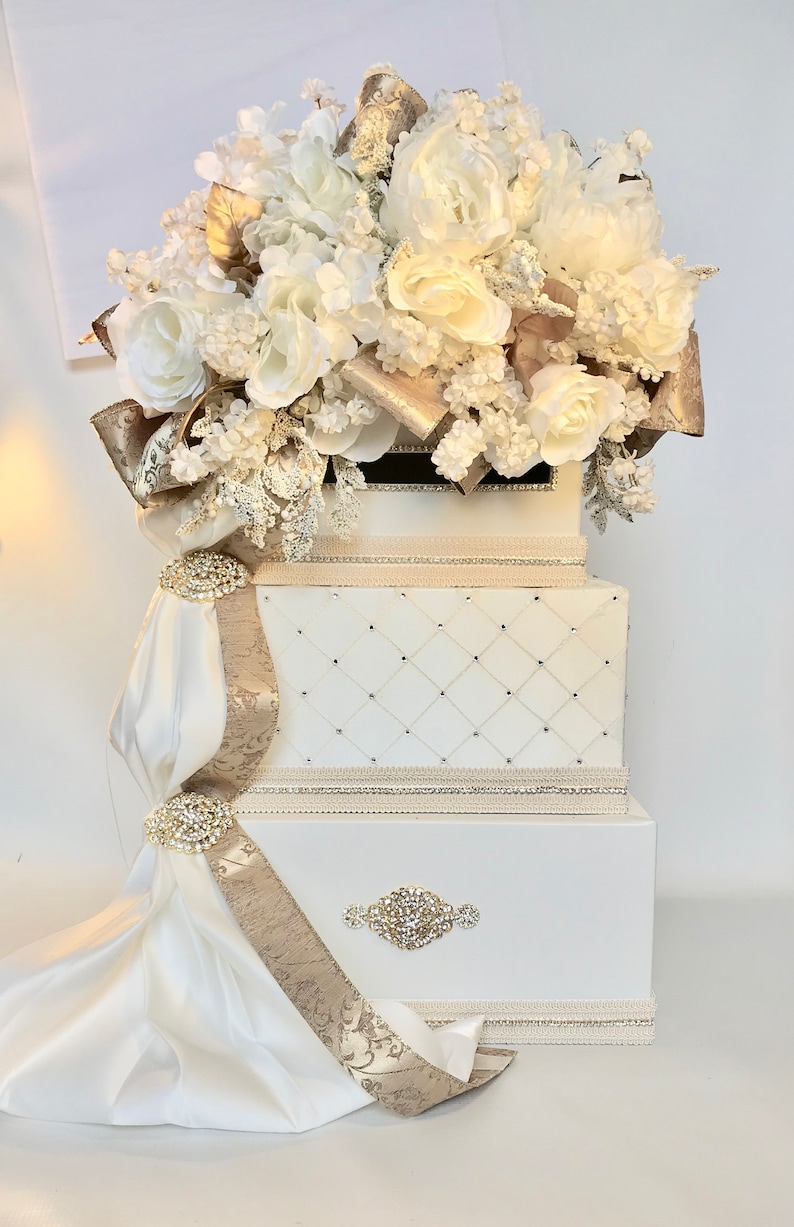 Wedding Card Box With Lock Gold and Ivory Wedding Card Holder Etsy