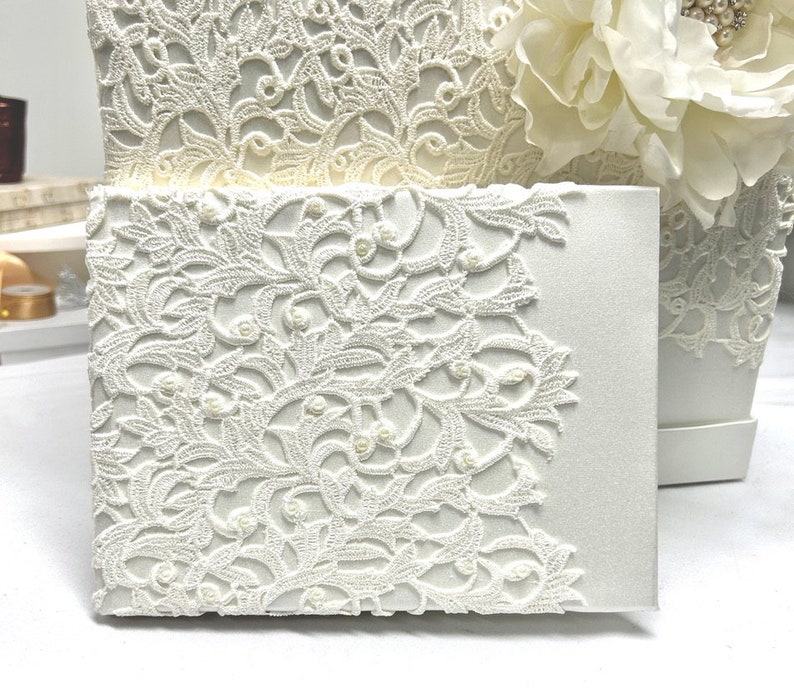 Handmade White Pintuck Wedding Guest Book with Rhinestone Brooch