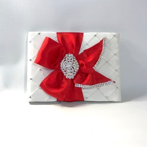 Gastenboek bruiloft, strass, rood, gastenboek, ivoor gastenboek, strass, broches, aangepaste, handgemaakt, gepersonaliseerd