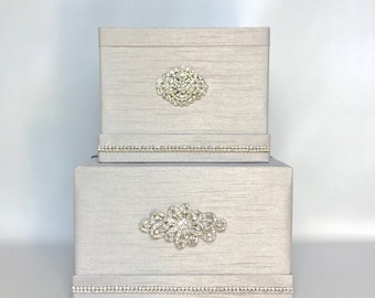 Wedding Card Box with Lock  Platinum Silver Classic Two Tier Wedding Card Holder Wedding Card Box Gift Card Box Secure Lock
