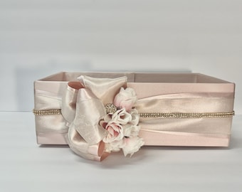 Handmade Pink & Dusty Rose Satin Program Box: Floral Arrangement Cover