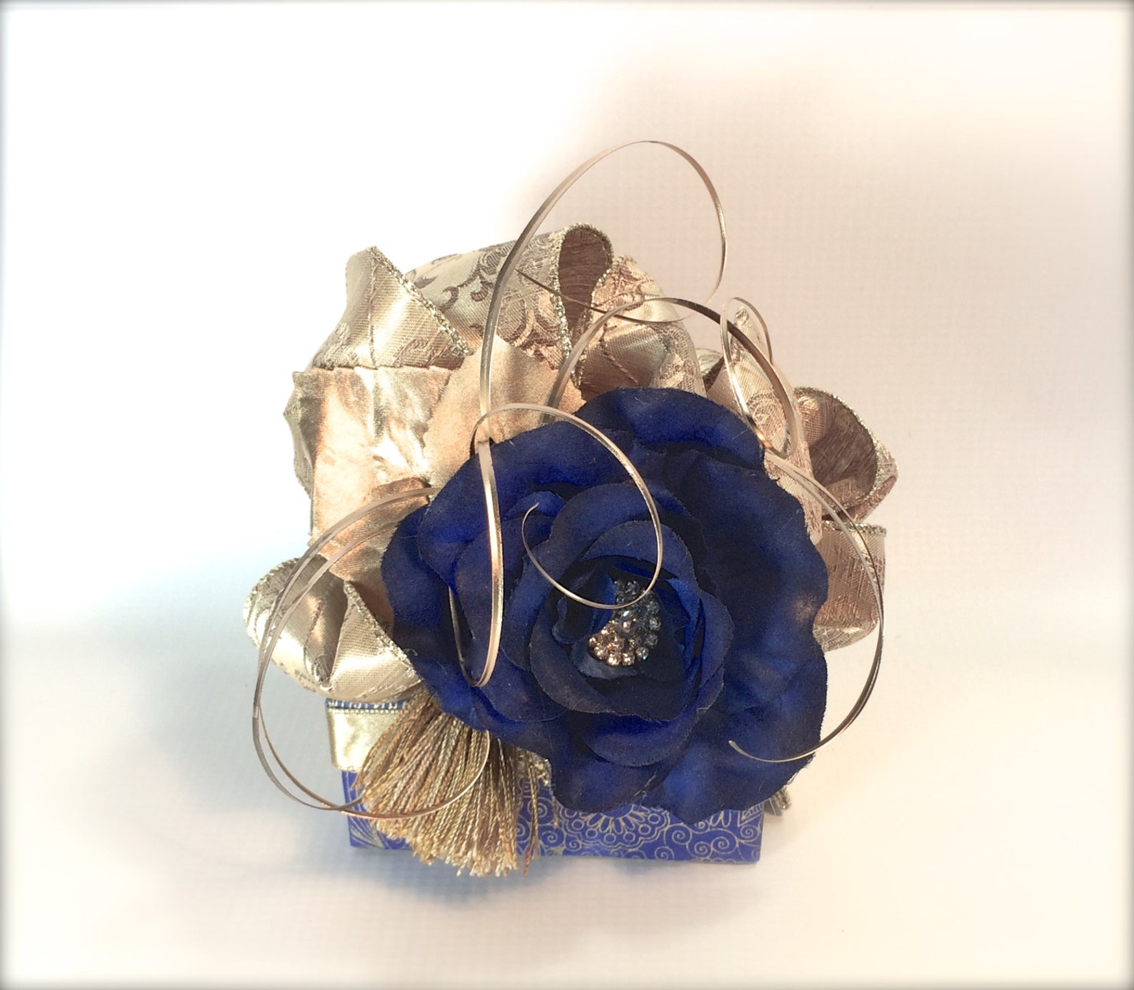 Gift Box Christmas Vintage Jewelry Gift Box Navy and Gold Etsy