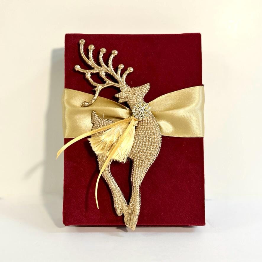 Reindeer Gift Box, Deep Red Velvet Gold Ribbon Gift Box  Wrap Boxes Christmas Gift Jewelry Gift Box Father Ideas, Wedding Party Gifts