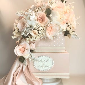 Personalized Blush Wedding Card Box with Lock Ivory Pink Lace Wedding Card Holder