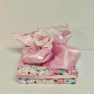 Handmade Gift Box Pink Flowers Pink Satin Ribbon with Matching Gift Tag Gift Box Jewelry Gift Cards Mothers Day Bridesmaids, Decorative Box image 5