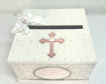 Off-white Christening Baptism Gift Envelope for a Baby Girl Custom Card Box, Handmade, Gift Card Boxes