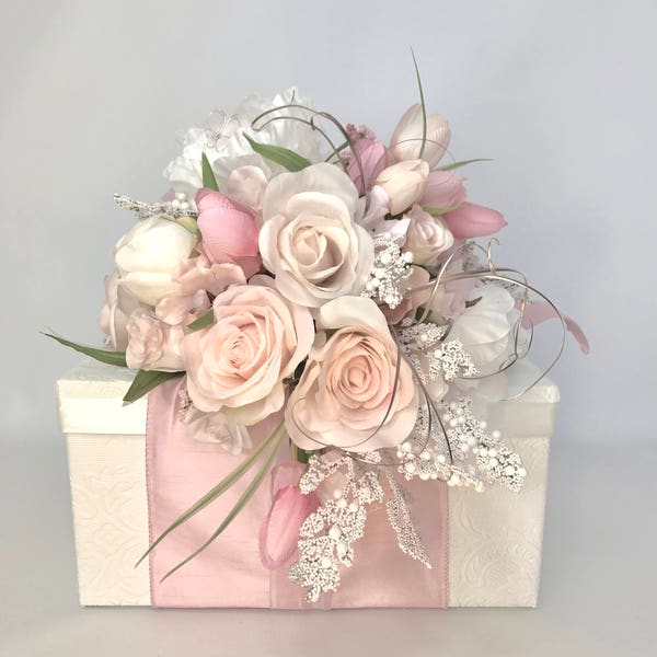 Pink Cream Baby Girl Gift Box Mothers Day Her Birthday PreWrapped Gift Box Pink Rose Pale Pinks Cream With Rhinestones