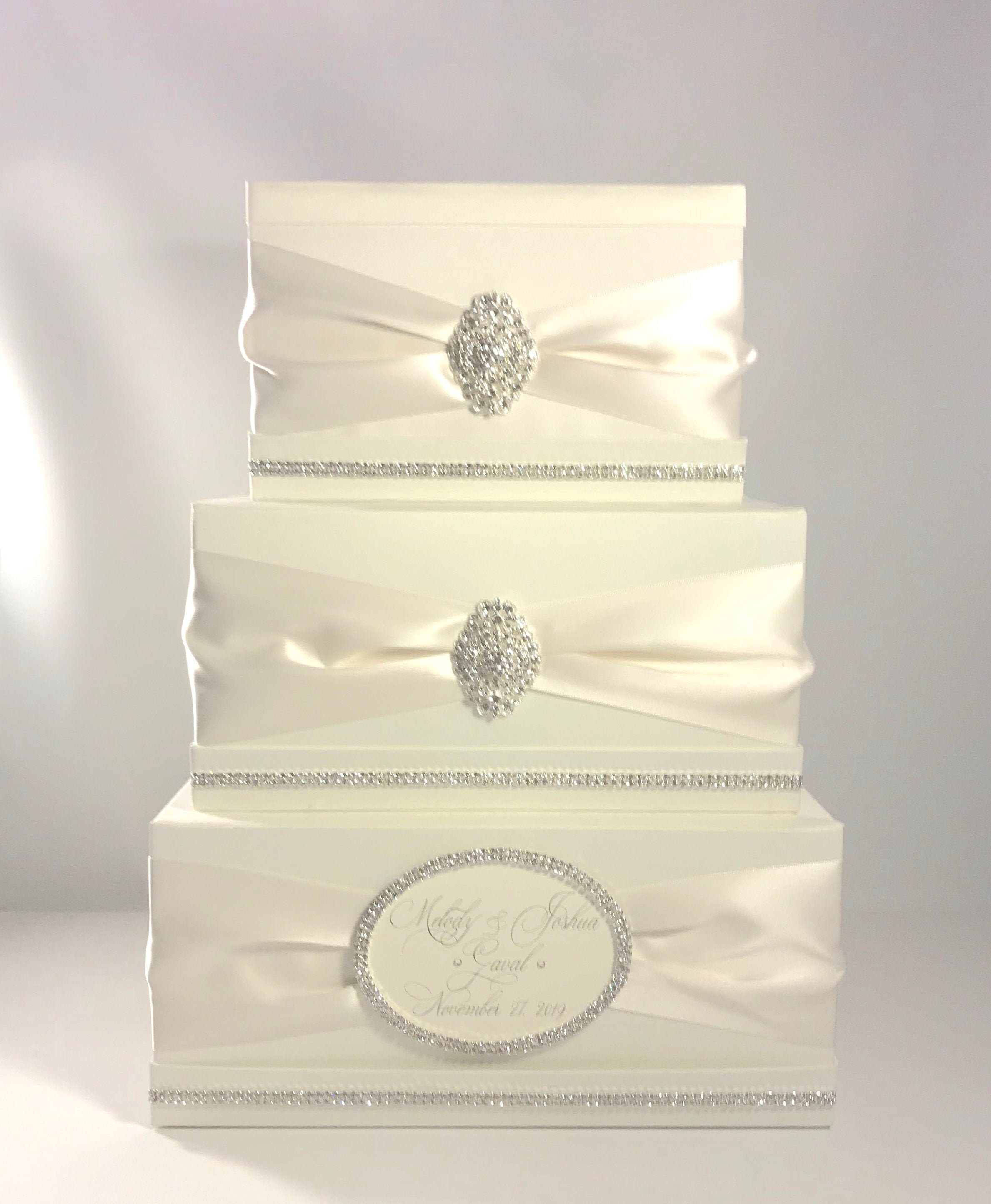 Personalized Ivory Wedding Card Box With Rhinestone Brooches - Etsy