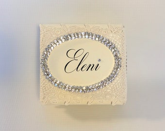 Personalized Lace Gift Box: Rhinestone Bridal Party Favor