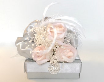 Gift Box Gift Ideas for Her Pink Rose Jewelry Gift Box Pearl Gray Wedding Favor Gift Jewelry Box Elegantly Pre Wrapped and Reuseable