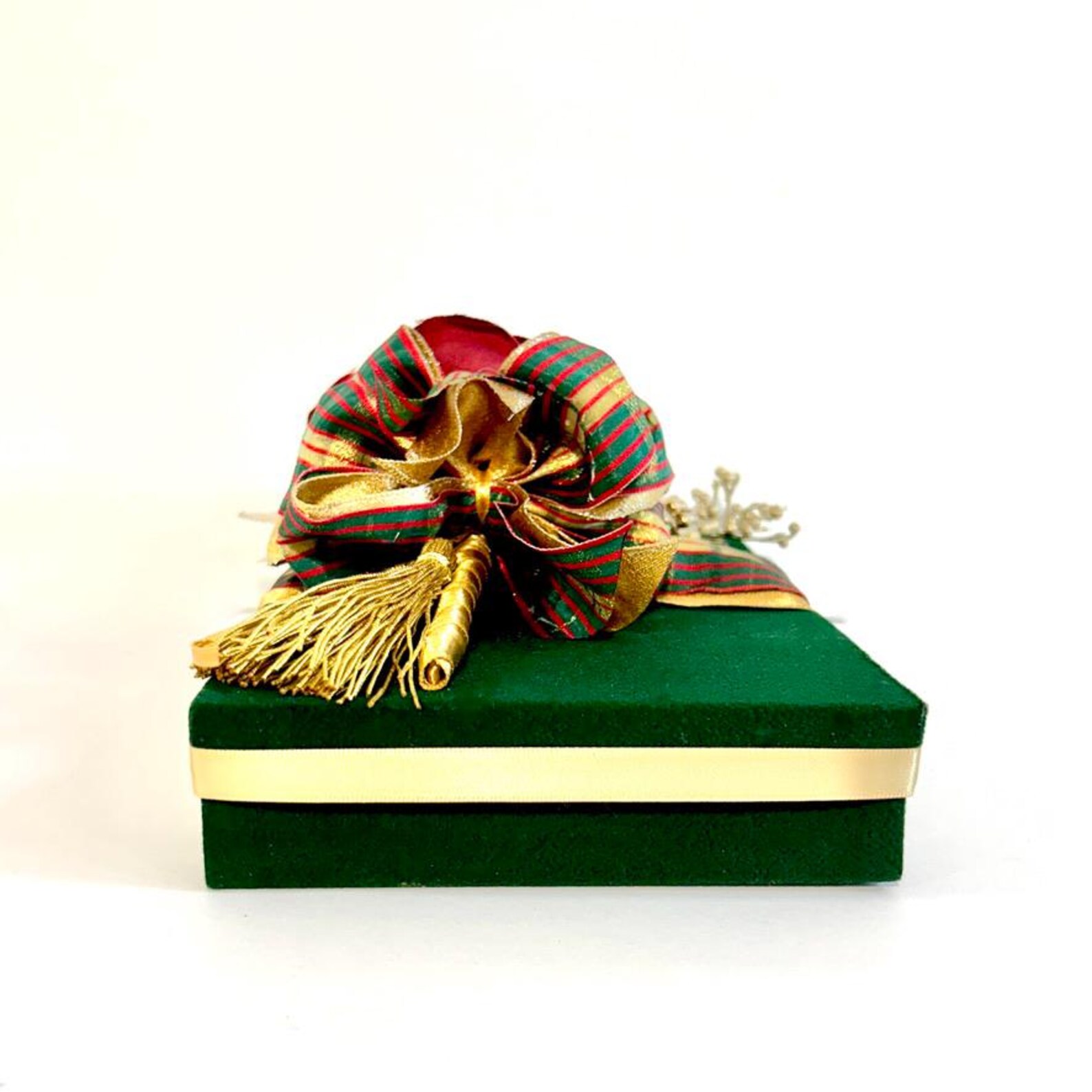 Green Velvet Red and Gold Plaid Christmas Gift Box, Wrapped Gift Box ...