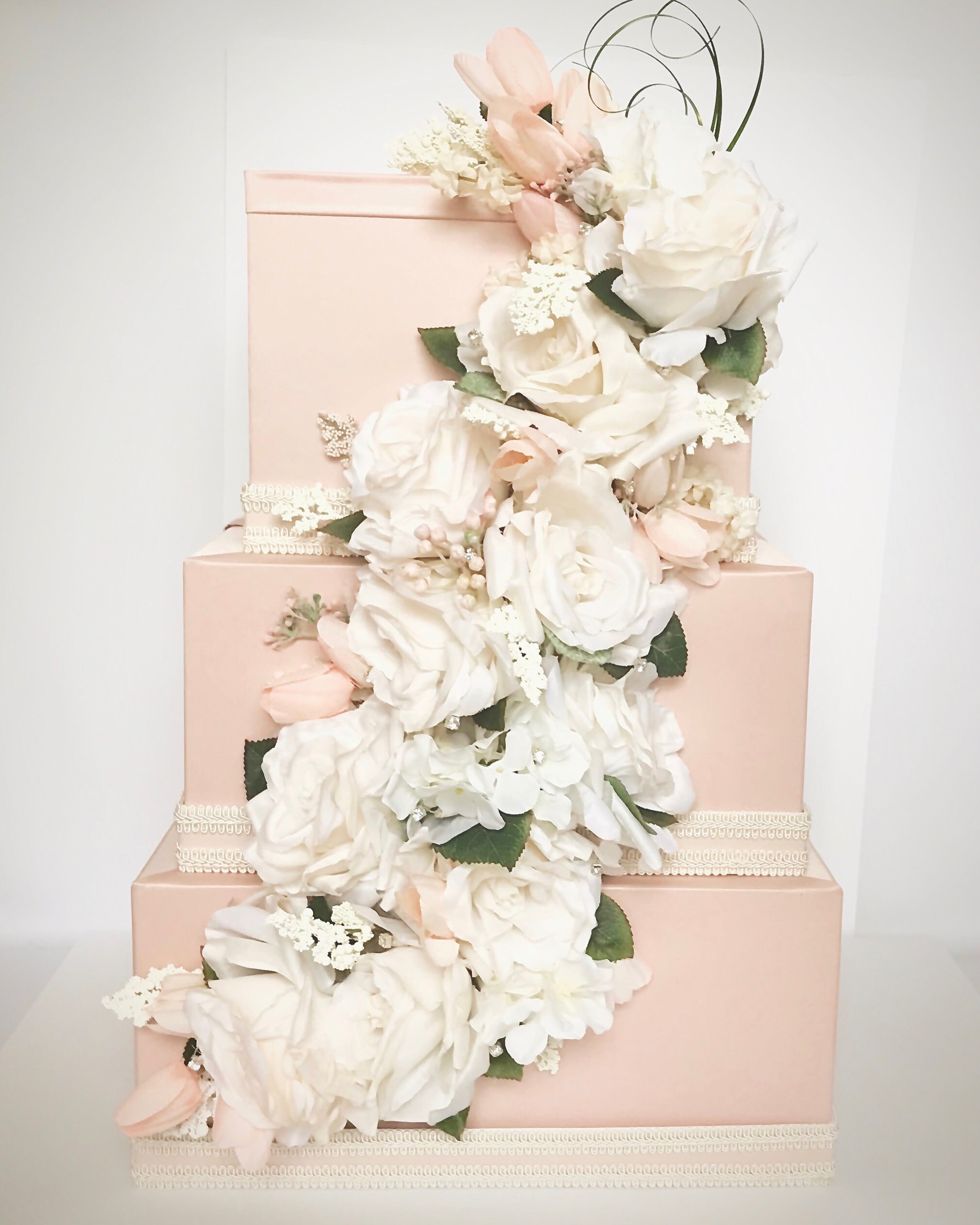 Blush Satin Wedding Card Box With Antique White Flowers & Lock - Etsy