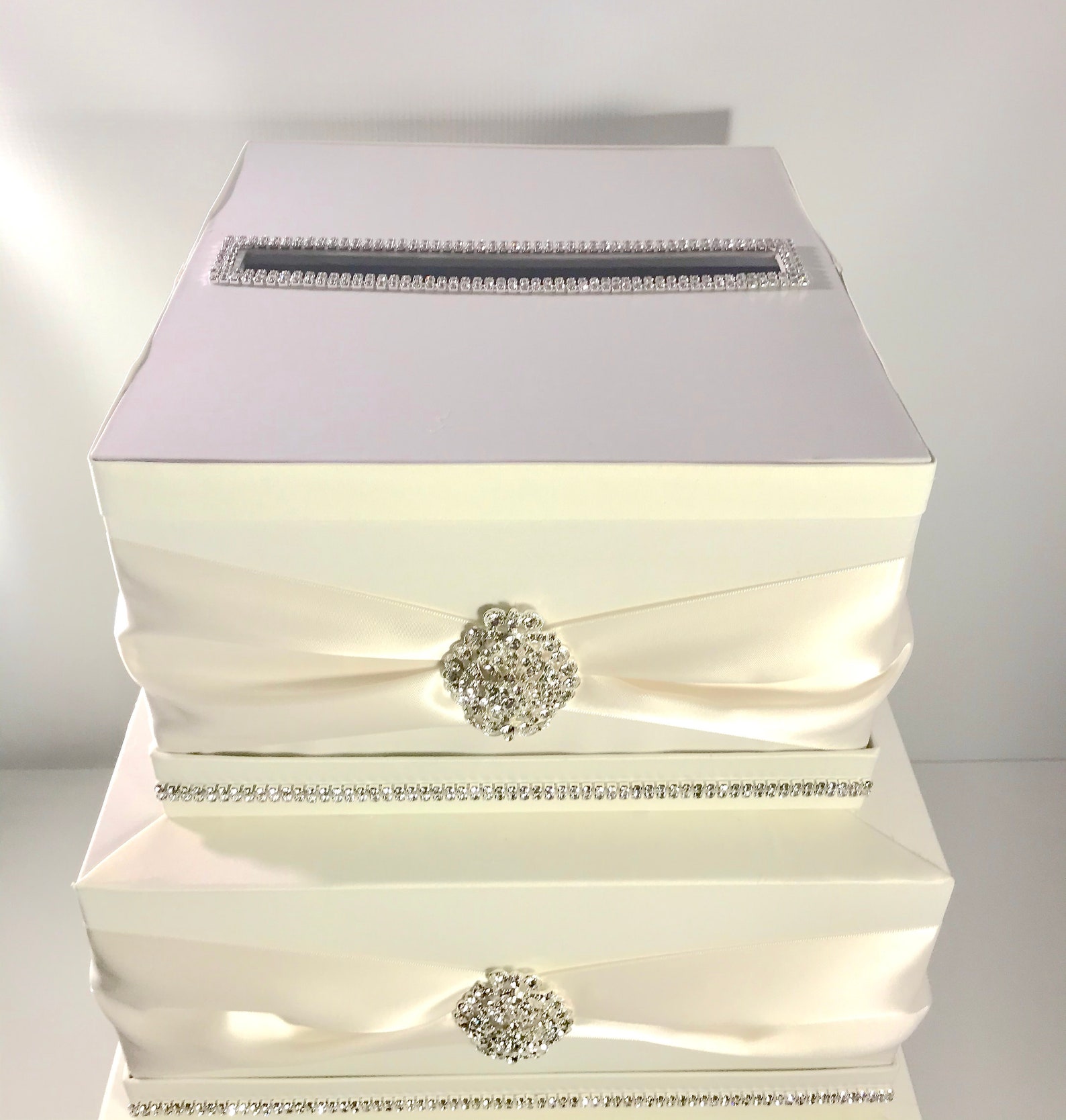 Personalized Ivory Wedding Card Box With Rhinestone Brooches - Etsy