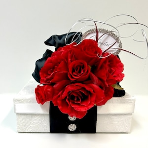 Clássico vermelho branco personalizado suas ideias de presente caixa de presente menina dia das mães seu aniversário caixa de presente pré-embrulhado creme com strass