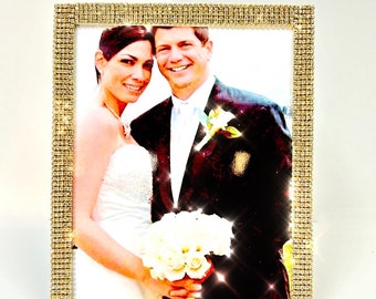 8" x 10" Frame covered with Real Rhinestone, Rhinestones, Set in GOLD, Wedding Card Box Sign With Rhinestones Diamonds, Wedding Picture