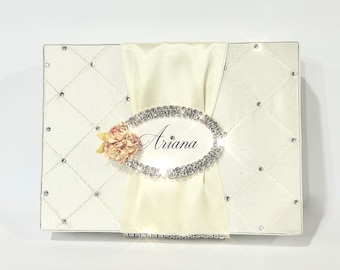Ivory Taffeta Gift Box: Rhinestone Embellished Pre-Wrapped Box