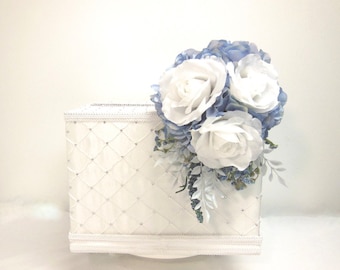 Dusty Blue, OFF White, Rhinestones Wedding Card Box, with Lock  Holder, Wedding, Custom Card Box, Handmade, Gift Card Boxes