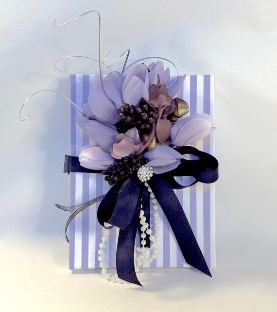 Handmade Purple Floral Gift Card Box: Silk Ribbon Favor Box