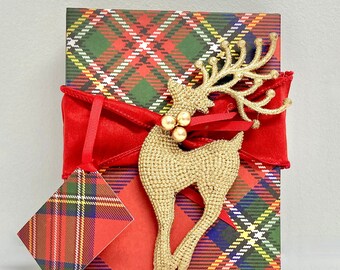 Reindeer Gift Box, For Him For Her Tartan Plaid  Gift Box  Wrap Boxes Christmas Gift Jewelry Gift Box Father Ideas, Wedding Party Gifts