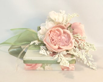 Handmade Floral Gift Box: Chic Wedding Favor, Jewelry Box (5x7x1”)
