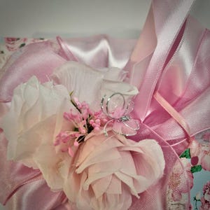 Handmade Gift Box Pink Flowers Pink Satin Ribbon with Matching Gift Tag Gift Box Jewelry Gift Cards Mothers Day Bridesmaids, Decorative Box image 3