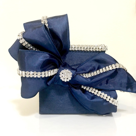 Navy Blue and Rhinestones Wedding Holders for Pens Guest Book - Etsy