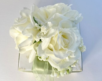 Rose Decorated Gift Card Box: Sage Green & Ivory Roses