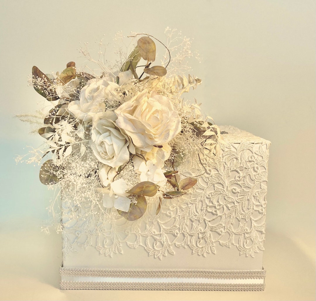 Ivory Lace Wedding Card Box With Silk Floral Decor & Lock - Etsy