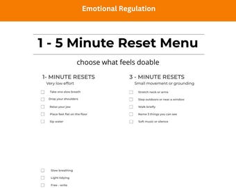 Calm down in 1–5 Minutes ADHD Worksheet - Overwhelm Printable - Part of the full reset pack - Low Ink Design - Digital Download