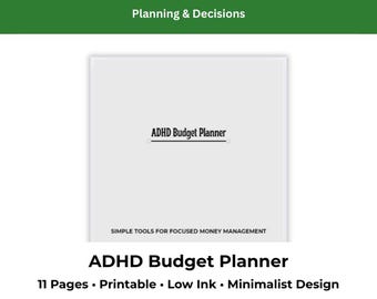 Feuille de travail de planification du TDAH - Suivi des dépenses imprimable - PDF minimaliste à faible teneur en encre - Téléchargement numérique