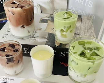Matcha- en ijskoffiekaars | Esthetische Jelly Wax Drinkkaars | Cadeau voor koffieliefhebbers, matchaliefhebbers, woondecoratie | Kleine en grote maten