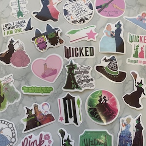 Wicked 50 Stickers | Movie Inspired Water Resistant Vinyl Stickers | Elphaba | Glinda | Fiyero | Wicked Witch | Oz | Riley Rudd Co.
