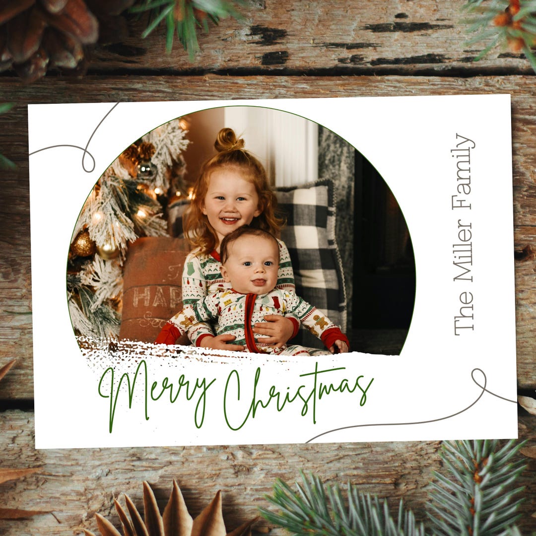 Editable Merry Christmas Card Template, Modern Holiday Photo Card ...
