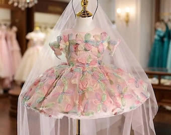 Elegant Floral Lace Girls Dress with Headband for Birthday Wedding Party Pageant Evening Outfit