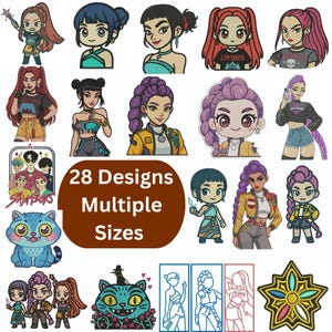 Ensemble de broderie K-Pop Demon Hunter Girls, logo Huntrix, motifs Saja Boys, 6 tailles, téléchargement numérique
