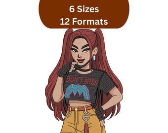 Diseño de bordado Mira, bordado de Huntrix Girls, patrón de cazadores de demonios del K-Pop, 6 tamaños, descarga instantánea