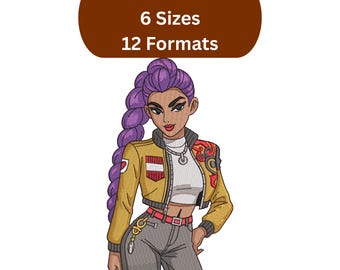 Diseño de bordado de Rumi, bordado de Huntrix Girls, patrón de cazadores de demonios del K-Pop, 6 tamaños, descarga instantánea