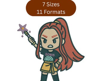 Diseño de bordado Mira, bordado de Huntrix Girls, patrón de cazadores de demonios del K-Pop, 7 tamaños, descarga instantánea