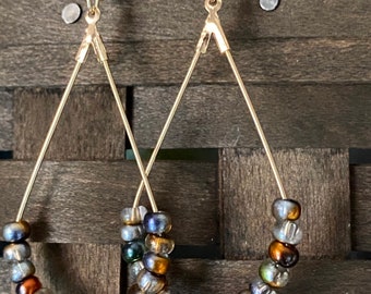 Beaded Teardrop Earrings - Goldtone