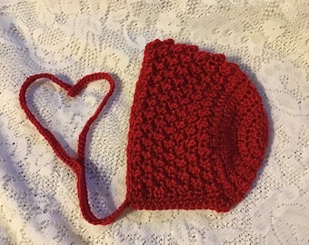 Faux Bobble Baby Bonnet in Red Christmas Bonnet - 0-3 Month Size