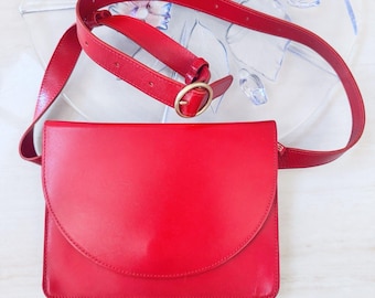 Minor History Red Leather Fanny Pack Crossbody Belt Bag Waist Purse GoldHardware
