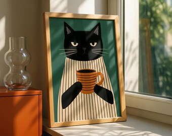 Kot z nadrukiem na kubku, wystrój sypialni, wystrój salonu, zabawny nadruk, grafika ścienna z kotem, miłośnik kotów