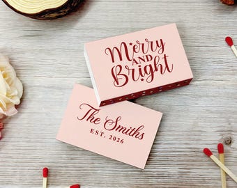 Personalized Christmas Matchbox Favors Custom Holiday Matchboxes Merry & Bright Christmas Party Decor Table Setting Stocking Stuffer