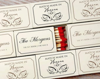 Personalized Wedding Matchbooks Custom Match Made in Heaven Favors Elegant Swan Monogram Matchboxes for Guest Gifts Rehearsal Dinner Decor