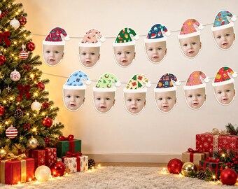 Personalized Christmas Baby Face Garland Custom Photo Bunting Holiday Decoration Baby First Christmas Decor Family Christmas Party Banner