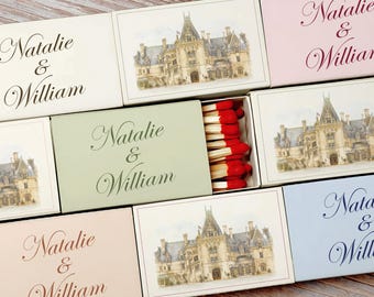 Personalized Wedding Matchboxes, Custom Venue Illustration Matchbooks, Watercolor Destination Wedding Matches, Elegant Estate Wedding Favors