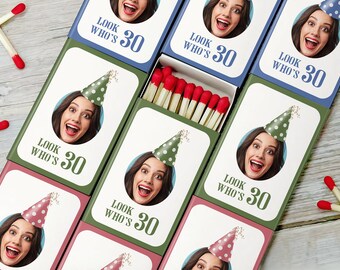 Personalized Birthday Matchboxes with Photo Custom Face Party Favors Look Who’s 30 Milestone Birthday Table Decoration Fun Gifts
