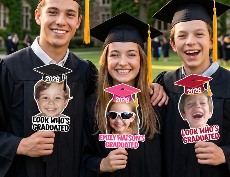 Custom Graduation Face Props 2026 Photo Stick Signs Personalized Grad ...