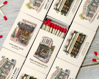 Custom Storefront Illustration Matchbox Personalized Restaurant Wedding Favor Boutique Shop Matchbox Gift Business Logo Matchbook